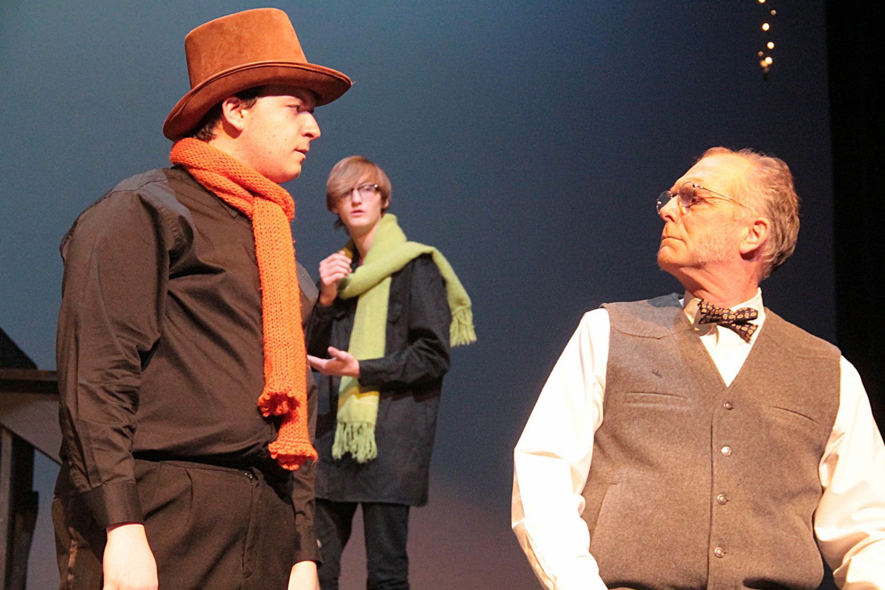 Scrooge, his nephew and Bob Cratchit
